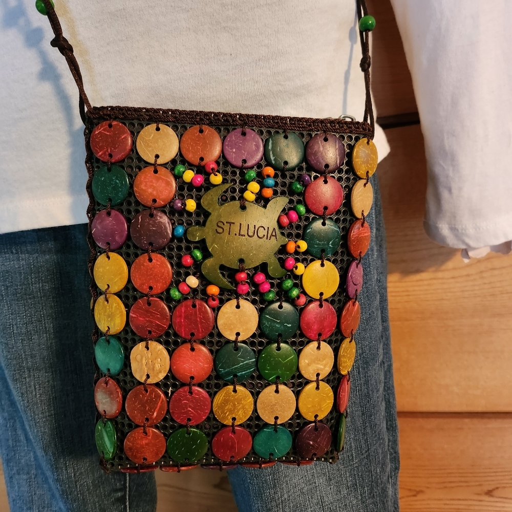 Artisan Handcrafted Coconut Shell Beaded Multicol… - image 1